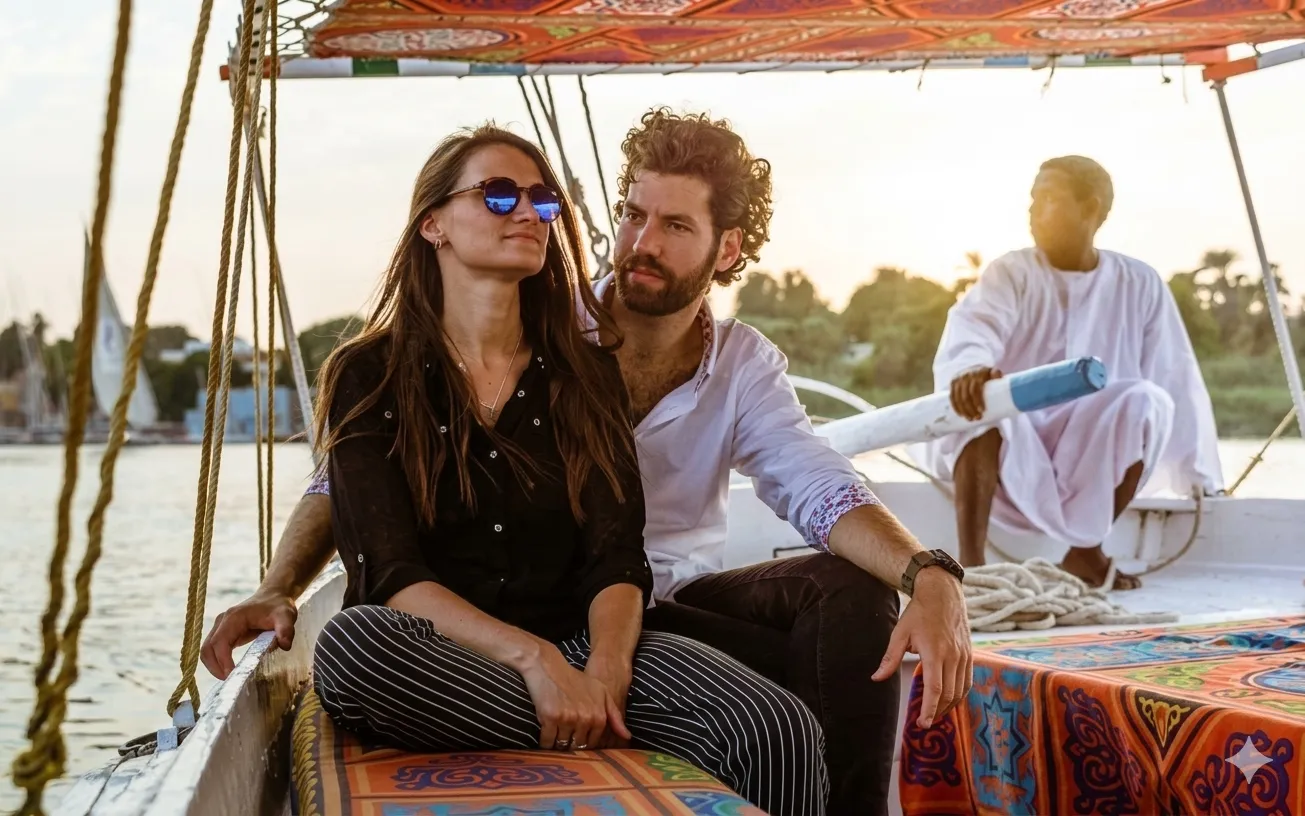Balade privée en felouque sur le Nil au coucher du soleil